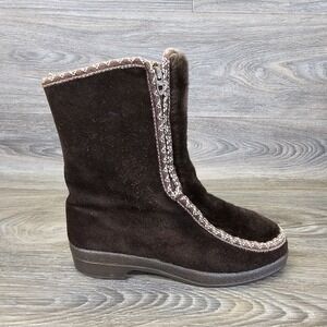 Vintage‎ Snowland Boots Brown Suede Leather Zip Up Womens Size 7 No Tag Winter